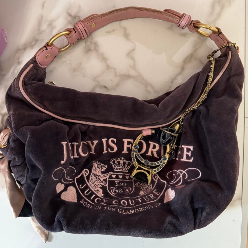 Y2K Vintage Juicy Couture “Juicy is for Life” Navy & Pink Hobo Ring Bag SOLD